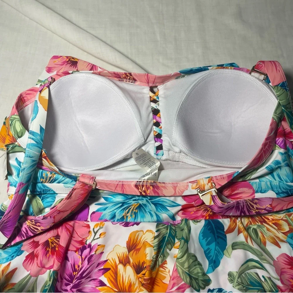 Terra & Sky Pink, Blue and Orange Floral Swimsuit 1X. Ruffles. Great Condition.